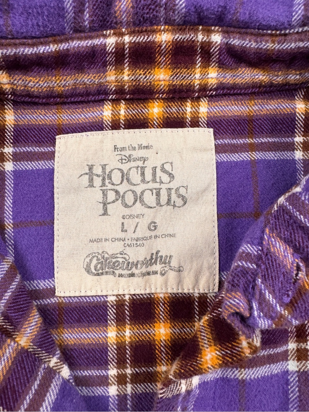 Disney Hocus Pocus Sarah Amuck Flannel Shirt Large Purple Plaid Cakeworthy - Picture 4 of 6
